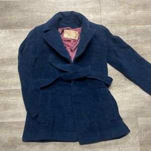 Pendleton Navy Blue Wool Belted Blazer with Burgundy Lining